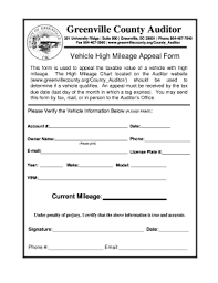 Greenville County High Mileage Appeal Form Fill Online