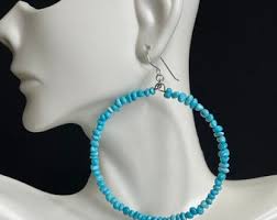 Turquoise Earrings for Women-large Sterling Silver Circle Earrings With  Turquoise Dangles- Turquoise Silver Hoops Earrings-southwest Earring