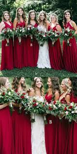 A Line Scoop Floor Length Dark Red Chiffon Bridesmaid Dress Bridesmaid Dresses Red Long Red Chiffon Bridesmaid Dresses Red Bridesmaids