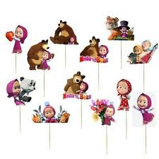 Masha and the bear cake topper. 12 Masha And The Bear Birthday Balloon Party Decoration Cupcake Topper Cake Ebay