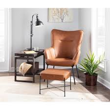 Lumisource Izzy Black Lounge Chair With Ottoman In Camel Faux Leather C2 Izzy Bkcam The Home Depot