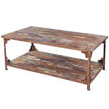 As rustically unique as the room it embraces, this naturally gorgeous teak wood table will be the talk of your party. Distressed Reclaimed Wood Wrought Iron Industrial Rustic Coffee Table