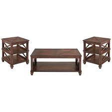 Presented as a unique addition to your living room, the violetta collection provides not only functional use but built in storage for your additional tabletop needs. 3pc Bridgton Wood Living Room Set With Coffee Table And 2 Shelf End Tables Cherry Alaterre Furniture Target