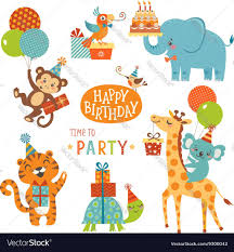 Happy Birthday Animals Vector Image On Vectorstock Happy Birthday Animals Happy Birthday Design Colorful Birthday Party