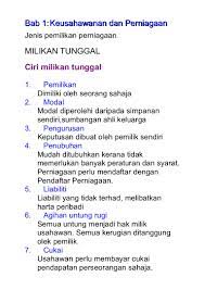 Syarikat milikan tunggal atau enterprise. Nota Pemilikan Perniagaan