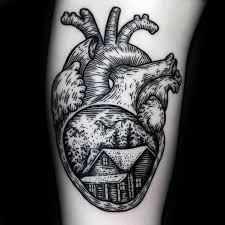 Mens sacred heart with female portrait forearm sleeve tattoo designs. 40 Log Cabin Tattoo Designs For Men Dwelling Ink Ideas