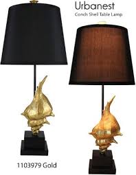 Urbanest 1103979 Conch Shell Table Lamp Coastal Style Table Lamps Deep Discount Lighting 1103979 Gold Black Linen Shade Wit Table Lamp Lamp Coastal Style