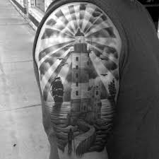 Black And White Lighthouse Tattoo Designs 100 Lighthouse Tattoo Designs For Men A Beacon Of Ideas Lighthouse Tattoo Leg Tattoos Tattoo Designs Men