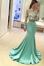 Tendance Robes De Soiree Two Pieces High Neck Prom Dresslong Sleeve Lace Prom Dresse Prom Dresses Long With Sleeves Prom Dresses Lace Mermaid Evening Dresses