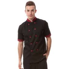 Double Breasted Black Chef Jackets With 10 Red Buttons Unisex Bulk Order As Low As 10 99