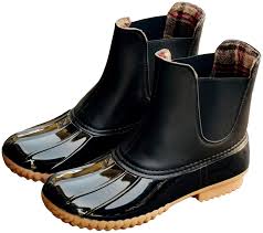 Amazon Com Kathemoi Womens Duck Boots Slip On Waterproof Mid Calf Two Tone Snow Rain Boots Ankle Bootie