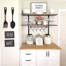 Farmhouse Kitchen With Open Shelves Baking Station And Custom Cabinet Featuring Ikea Butcher Block Countertops