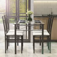 5 Pcs Glass Metal Table And 4 Chairs Dining Set Metal Table Dining Room Design Glass Dining Table Set