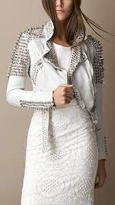 Multi Stud Cropped Leather Biker Jacket Burberry Leather Jackets Women White Leather Jacket Studded Leather Jacket