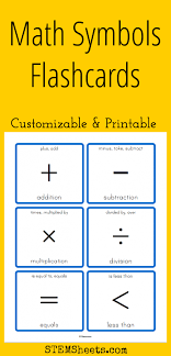 Math Symbols Flashcards Math Signs Kids Math Worksheets Printable Math Worksheets