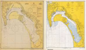 Left Nautical Chart Of San Diego Bay Of 1945 Right