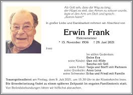 Traueranzeigen von Erwin Frank