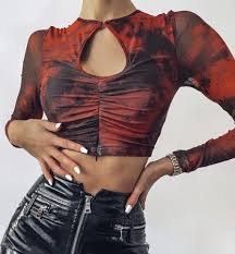 Look bomb af in this sheer crop top that has long sleeves and rhinestones all ova. Women Tie Dye Hollow Out T Shirt Long Sleeve Split Sheer Crop Top Blouse Buy Women Tie Dye Hollow Out T Shirt Long Sleeve Split Sheer Crop Top Blouse In Tashkent And Uzbekistan
