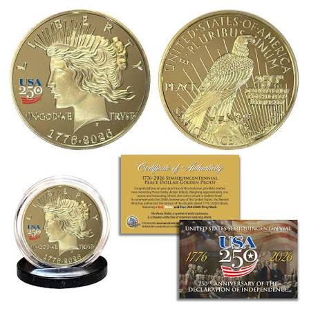 Proud Patriots America 250th Anniversary Peace Dollar Golden Proof Coin
