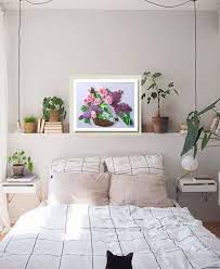 Unique Hand Embroidered Painting White Lilac With Red Rose Ribbon Embroidered Picture No Frame Simple Bedroom Bedroom Interior Bedroom Decor