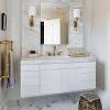 Bathroom with black and gold hardware. 1