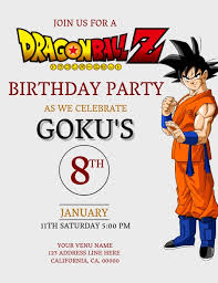 Nice dragon ball z free party printables for making cones, food flags, cd labels, napkin rings, cupcake wrappers and more. Dragon Ball Z Birthday Invitation Template Postermywall