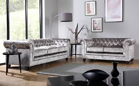 Hampton Silver Crushed Velvet 3 2 Seater Chesterfield Sofa Set Furniture Choice Silver Sofa Living Room Velvet Living Room Crushed Velvet Living Room