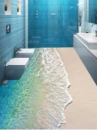 Beach Wave Print Decorative Floor Stickers Floor Decor Bathroom Design Luxury Floor Stickers