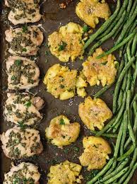 Whole30 Chicken Thighs Sheet Pan Dinner With Smashed Potatoes 30 Minute Meal Recipe Sheet Pan Dinners Chicken Sheet Pan Dinners Pan Chicken Thighs