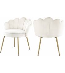 Perfect for a foyer, office, or accent piece, you can offer this chair to your guests with confidence. Cream Velvet Flower Petal Back Accent Dining Chair Gold Legs Set Of 2