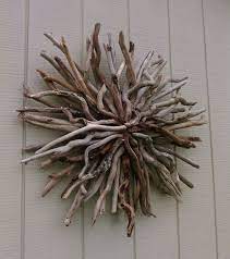 Outdoor Sunburst Wall Art Round Driftwood Wall Sculpture Hand Etsy Sunburst Wall Art Driftwood Art Driftwood Art Sculpture