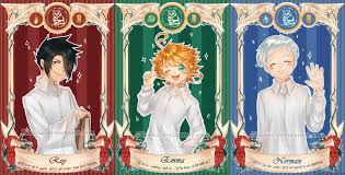 So, this might be strange coming from me, but yes, it's a rayemma fanart i did for a special friend: Spoilerless Ray Emma Norman Card Version Fanart Thepromisedneverland