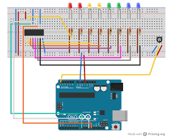 In This Simple Project I M Going To Use An 8 Bit Shift Register 74hc595n To Control 8 Leds Using Only Few Pins Of My Arduino Arduino Shift Register Arduino Led