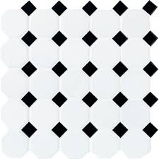 Black and white tile pattern. Daltile Octagon And Dot Matte White With Black Dot 12 In X 12 In X 6 Mm Ceramic Mosaic Floor And Wall Tile 1 Sq Ft Each 65012oct21cc1p2 The Home Depot
