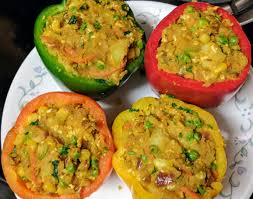 Stuffed Capsicum Recipe Bharwa Shimla Mirch Stuffed Bell Peppers Recipe Capsicum Recipes Stuffed Capsicum Vegetarian Stuffed Peppers