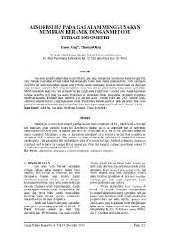 Check spelling or type a new query. Adsorbsi H2 S Pada Gas Alam Menggunakan Membran Keramik Dengan Metode Titrasi Iodometri