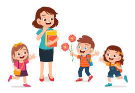 Happy Cute Kid Give Flower To Teacher Stock Vector - Illustration of  people, girl: 164772436