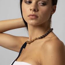 CENTOPERCENTO CACHEMIRE Chocker with coconut and bronze pearls