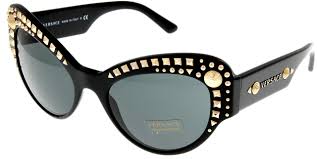 Black And Gold Versace Sunglasses Versace Sunglasses Womens Black Cateye 100 Uv Protection Ve4269 Gb1 87 Frame Color Black Gold Studded Front Sunglasses Women Versace Sunglasses Sunglasses