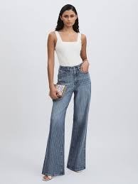 Good American Light Blue American Crystal-stripe Relaxed Jeans, 10