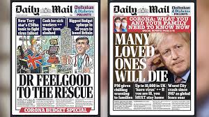 Us news, uk news & world news. A Tale Of Two Headlines Daily Mail Front Pages Show Drastic Escalation In Uk Coronavirus Stance Rt Uk News