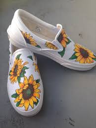Black And White Checkered Vans With Sunflowers Custom Painted Sunflower Vans 2 Artsy Shoes Painted Canvas Shoes Painted Shoes