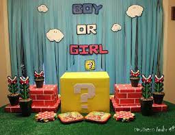 Super Mario Bros Gender Reveal Dennis And Richelle S Super Mario Gender Reveal Catch My Party Gender Reveal Themes Gender Reveal Baby Shower Themes Gender Reveal Games