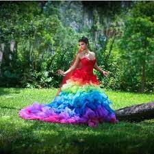 Click To Buy Creative Gothic Colorful Bridal Dresses Rainbow Ball Gowns Fashion Wedding Dress Plea Rainbow Wedding Dress Ball Gowns Wedding Rainbow Dress