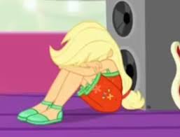 In the second episode, they are shown to both represent elements of harmony, applejack being honesty and rainbow dash being loyalty. 2012014 Safe Screencap Applejack Equestria Girls Equestria Girls Series Spring Breakdown Spoiler Eqg Series Season 2 Cropped Female Sad Sleeveless Solo Derpibooru