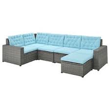 Solleron Modular Corner Sofa 4 Seat Outdoor With Footstool Dark Gray Kuddarna Light Blue Ikea In 2021 Modular Corner Sofa Corner Sofa Outdoor Seat Pads