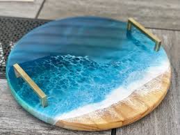They only take a few hours to make and are such awesome gifts! Ocean Resin Beach Scene Wooden Serving Tray Lazy Susan Etsy Resin Furniture Diy Resin Crafts Epoxy Resin Crafts