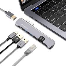 Amazon Com Verbatim Aluminum Dual Usb C Hub Adapter With Ethernet 4k Hdmi Video Output 1gbps Rj45 Lan Input Usb C Pd 2 X Usb 3 0 Ports For 2016 Aksesuarlar