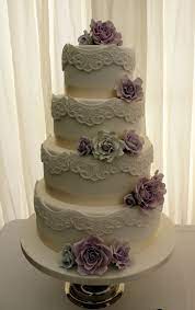 4 Tier Wedding Cake Purple Roses Lace Moulding Classic Elegant Lace Wedding Cake Classic Wedding Cake Wedding Cakes Vintage