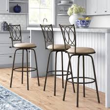 Akira is a kitchen counter leather stool, fully upholstered and chromed footrest; Round Seat Bar Stools Counter Stools You Ll Love In 2021 Wayfair